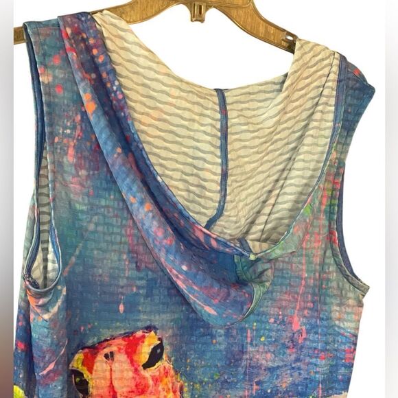 Leoma Lovegrove L Blue Large Colorful Sea Turtle Hoodie Beach Swim Cover Dress - Picture 3 of 7